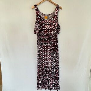 RUBY RD. Women’s Small Sleeveless Ruffle Top Maxi Dress Red Black & White